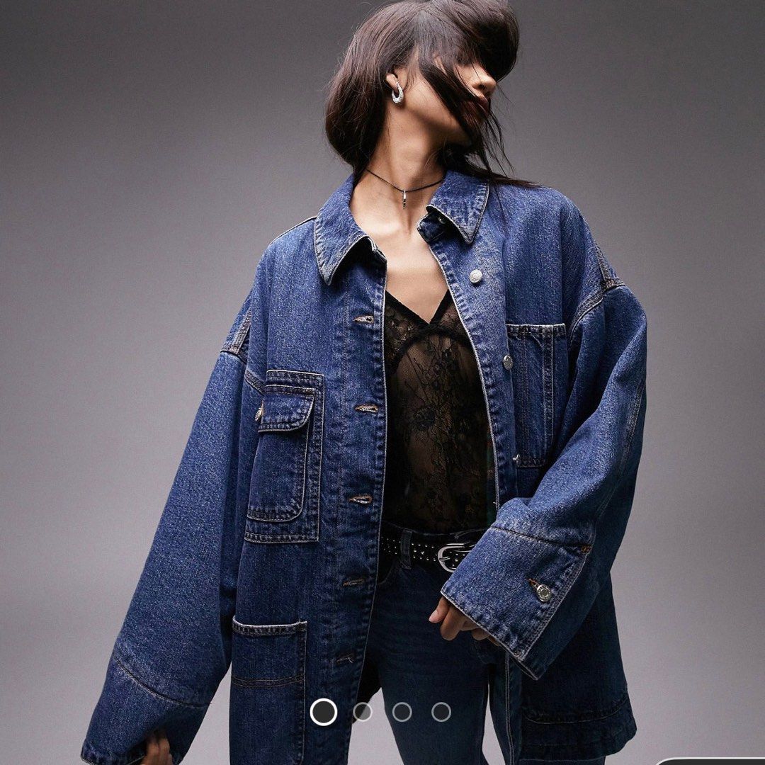 Oversized dark blue denim jacket