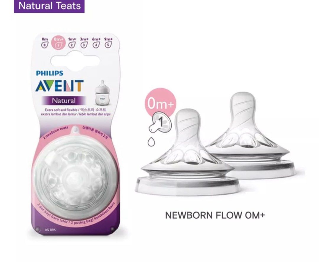 Philips Avent Natural Teats Newborn Flow 0m Size 1 Variable Flow 4pieces 2 pieces each