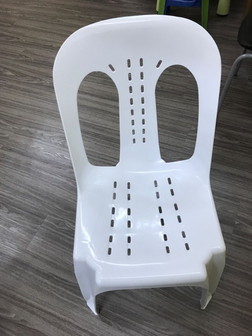 Plastic chairs (white and brown), Furniture & Home Living, Furniture