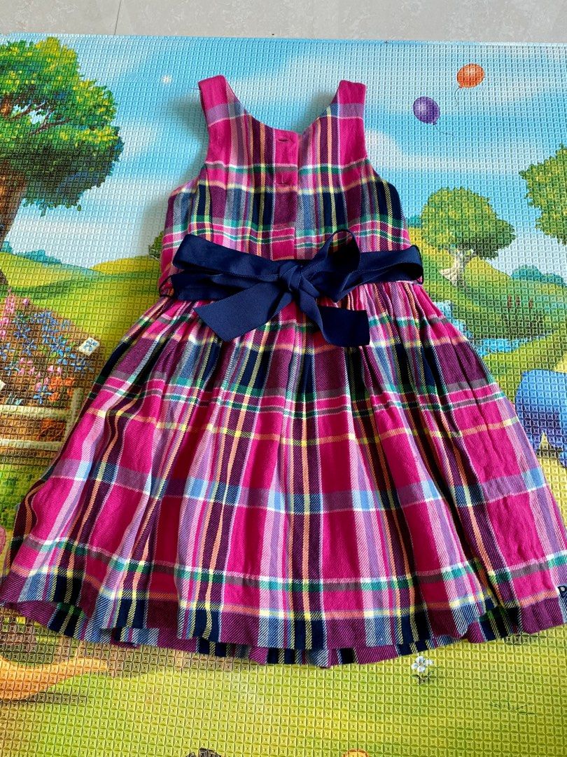Polo Ralph Lauren Pink Tartan Plaid Cotton Twill Toddler Dress Size 3 3T