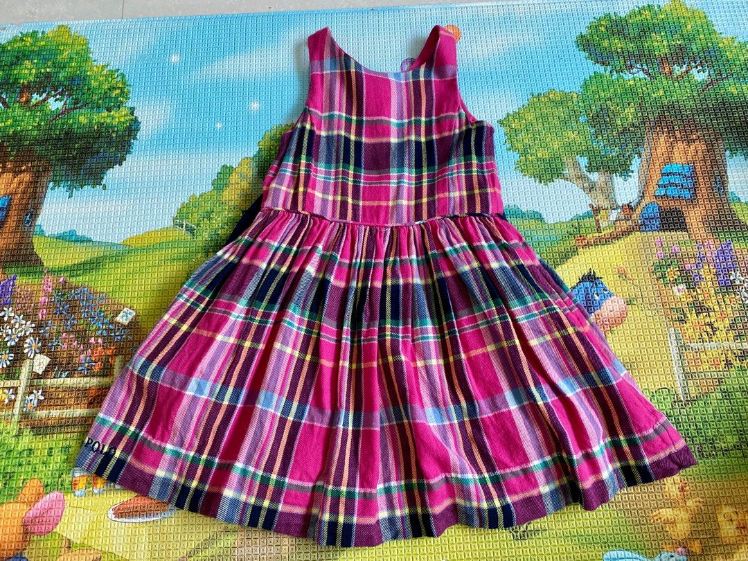 Polo Ralph Lauren Pink Tartan Plaid Cotton Twill Toddler Dress Size 3 3T
