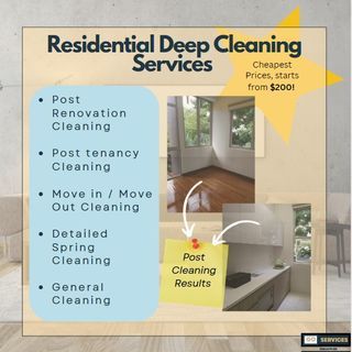 Post Renovation Cleaning / Pre & Post Tenancy Cleaning / Move in & Move out cleaning / Detailed Spring Cleaning / Deep Cleaning