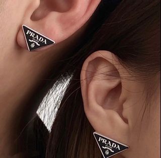 PRADA 925 Sterling Silver with enamel logo earring