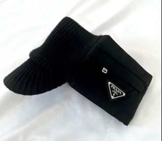 Prada knitted visor cap with nylon insert & side logo