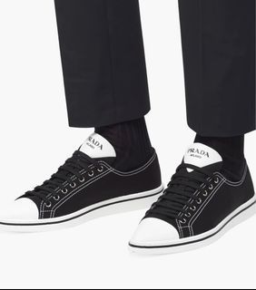 PRADA pointy canvas laceup sneakers