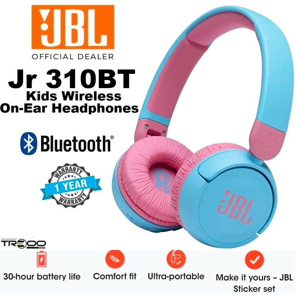 JBL Jr310BT - Cuffie wireless on-ear per bambini, cuffie Bluetooth con microfono, suono sicuro sotto 85 dB di volume, batteria 30H, pieghevoli, confortevoli, facili, morbide, colori freddi (blu