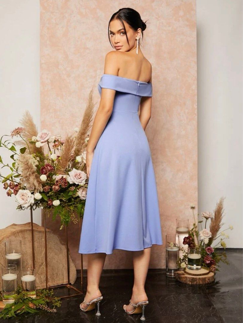 SHEIN Belle Off shoulder zip back A line midi dress in lavender