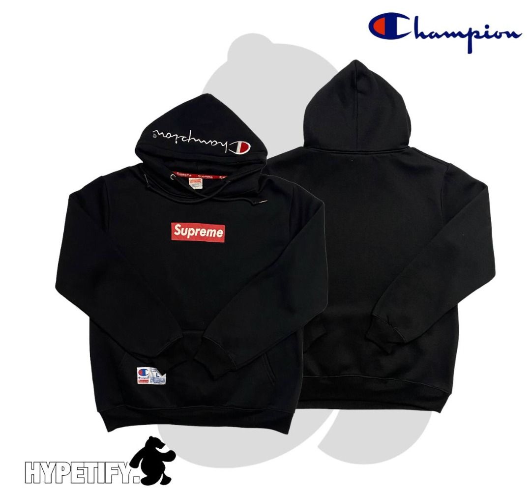 Black supreme champion hoodie deals