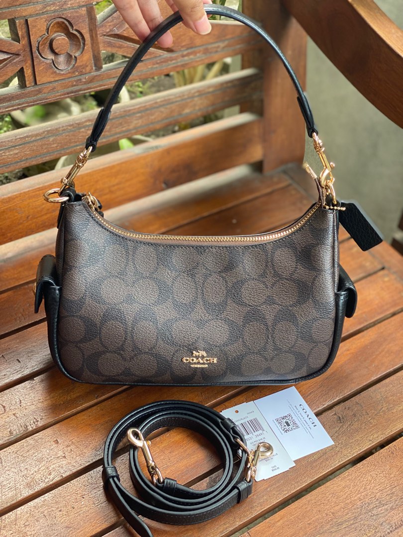 Tas Coach Pennie Shoulder Bag Signature Brown Black
