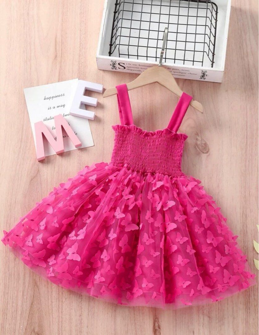Toddler Girls Butterfly Fuschia Pink magenta dress 5t Babies