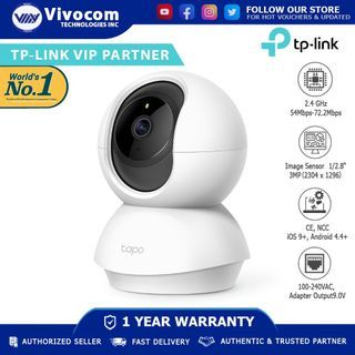 TP-Link Tapo C210 3.0 Megapixels Pan/Tilt 360° 1080p Night Vision Home Security Wi-Fi Camera Two-way Audio WiFi Camera Wireless CCTV Surveillance Baby Camera Indoor IP Cam TP LINK TPLINK Wi-Fi