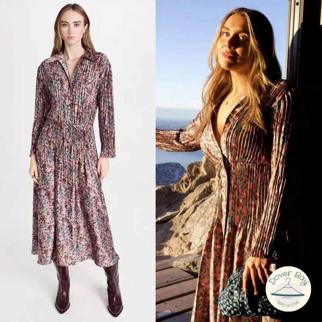 Vince Berry Blooms Pleated Shirt Midi Dress Ocean Petal Quartz, Women's