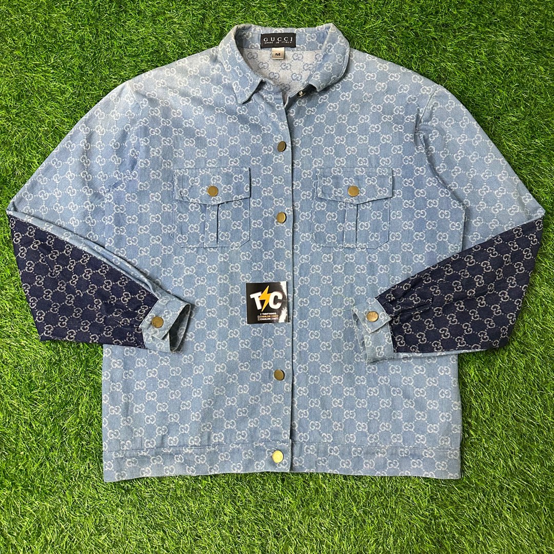 Vintage Gucci Monogram Denim jacket Men s Fashion Activewear