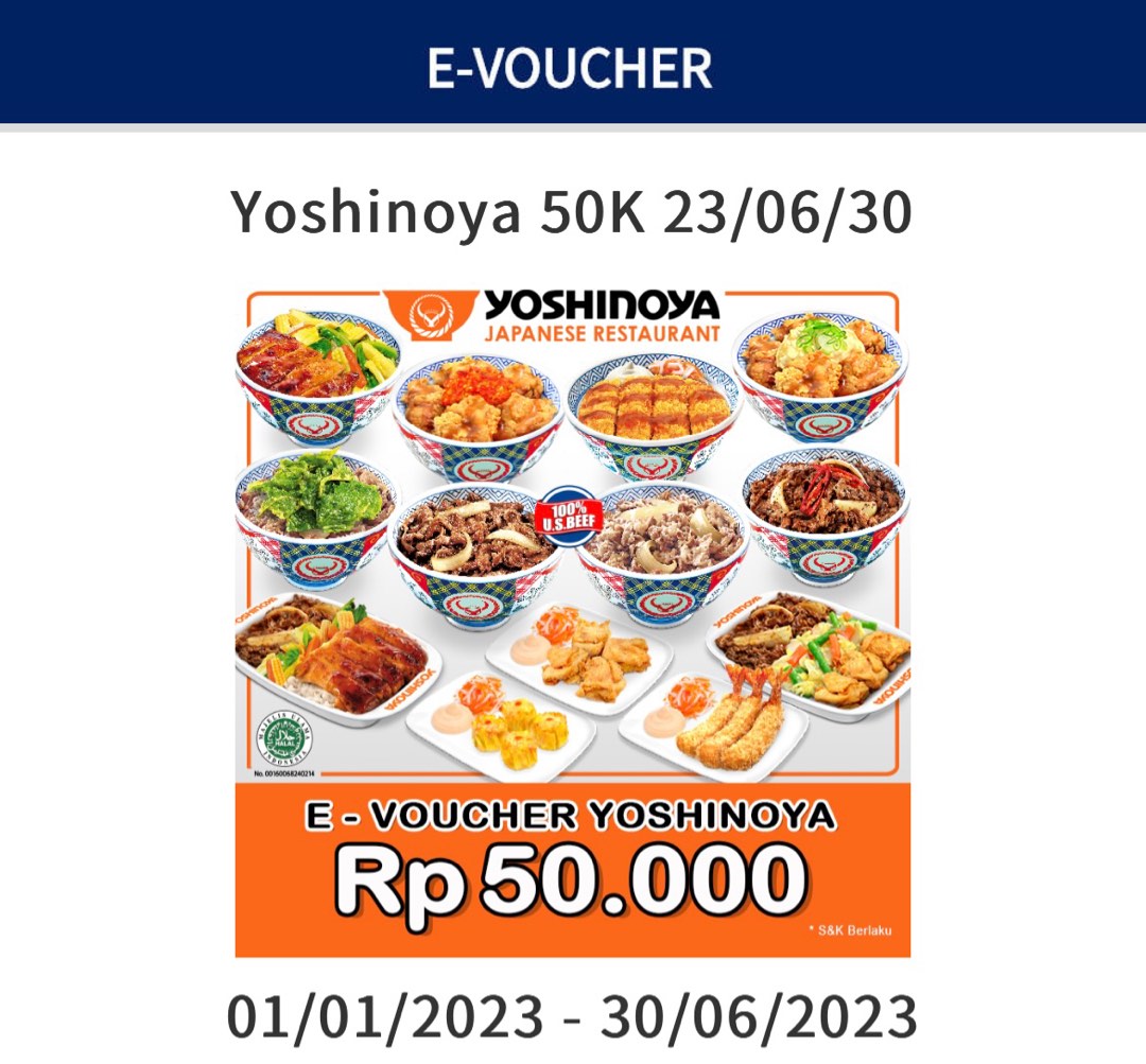 voucher Yoshinoya 50k, Food &amp; Drinks, Instant Food on Carousell