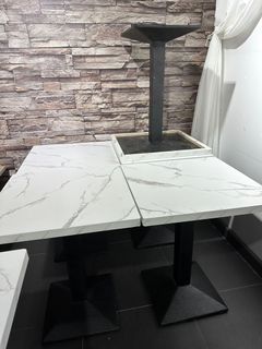 white marble table and stool