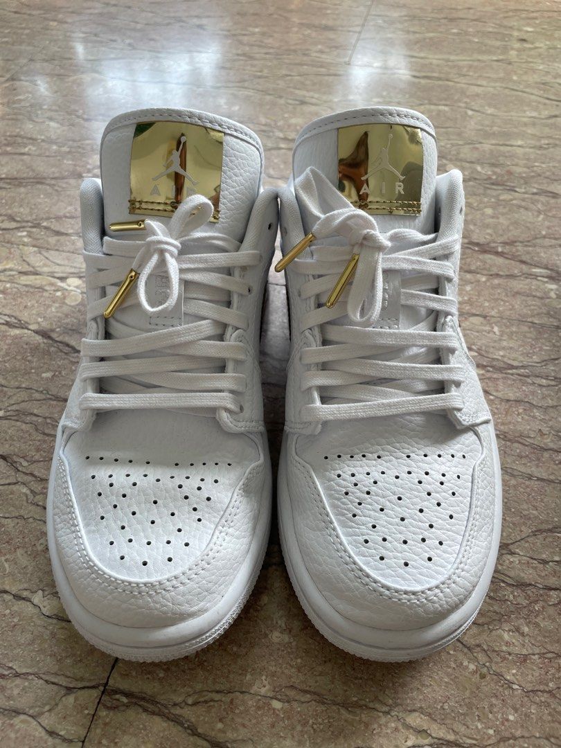 Air jordan 1 mid white metallic silver on sale