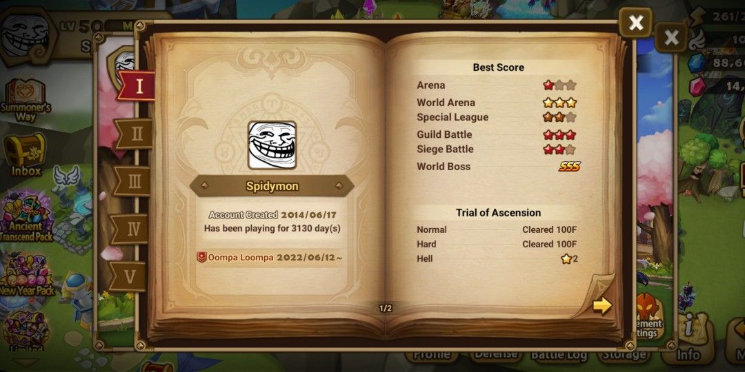 WTS Summoners War Account (Asia Server) Vivachel & Siege veteran very tanky+ 133M + mana & 26000