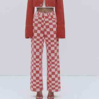 Zara CHECK WIDE-LEG JEANS
