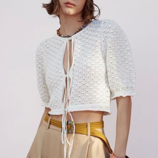 Zara POINTELLE KNIT TOP