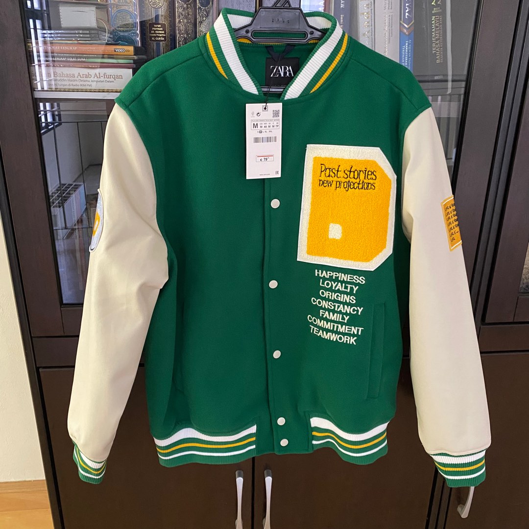 Zara Varsity leather baseball bomber Jacket, Men's Fashion, Coats