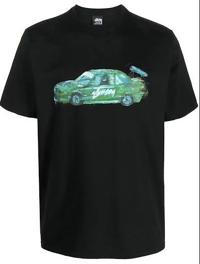 100% Authentic) Stussy Racecar graphic-print cotton T-shirt