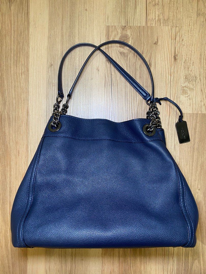 100 Genuine COACH Turnlock Edie Shoulder Bag in Blue