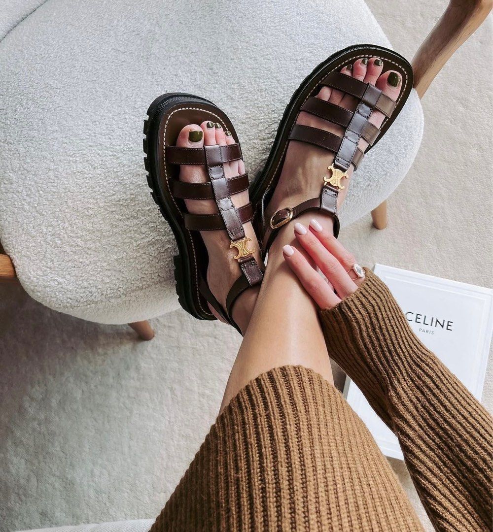 2023 CELINE Clea Triomphe Sandals in Dark Brown 39 but fits like a 40 Authentic