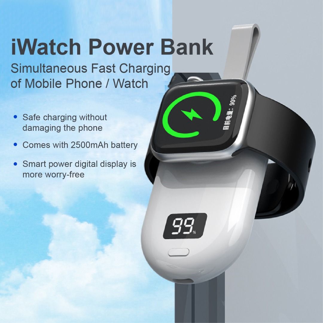 2500 mAh iWatch Wireless Charger Mini Managtic Portable Charger iWatch  Series 8/7/6/5/4/3/2/1/SE Power Bank, Mobile Phones & Gadgets, Mobile &  Gadget Accessories, Power Banks & Chargers on Carousell