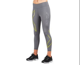 2XU Women's 7/8 Mid Rise Compression Tights - Steel/Lime 2762