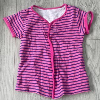 (9m) 桃紅條紋短袖開襟衫