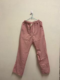 ［韓貨］棉麻紅白休閒褲