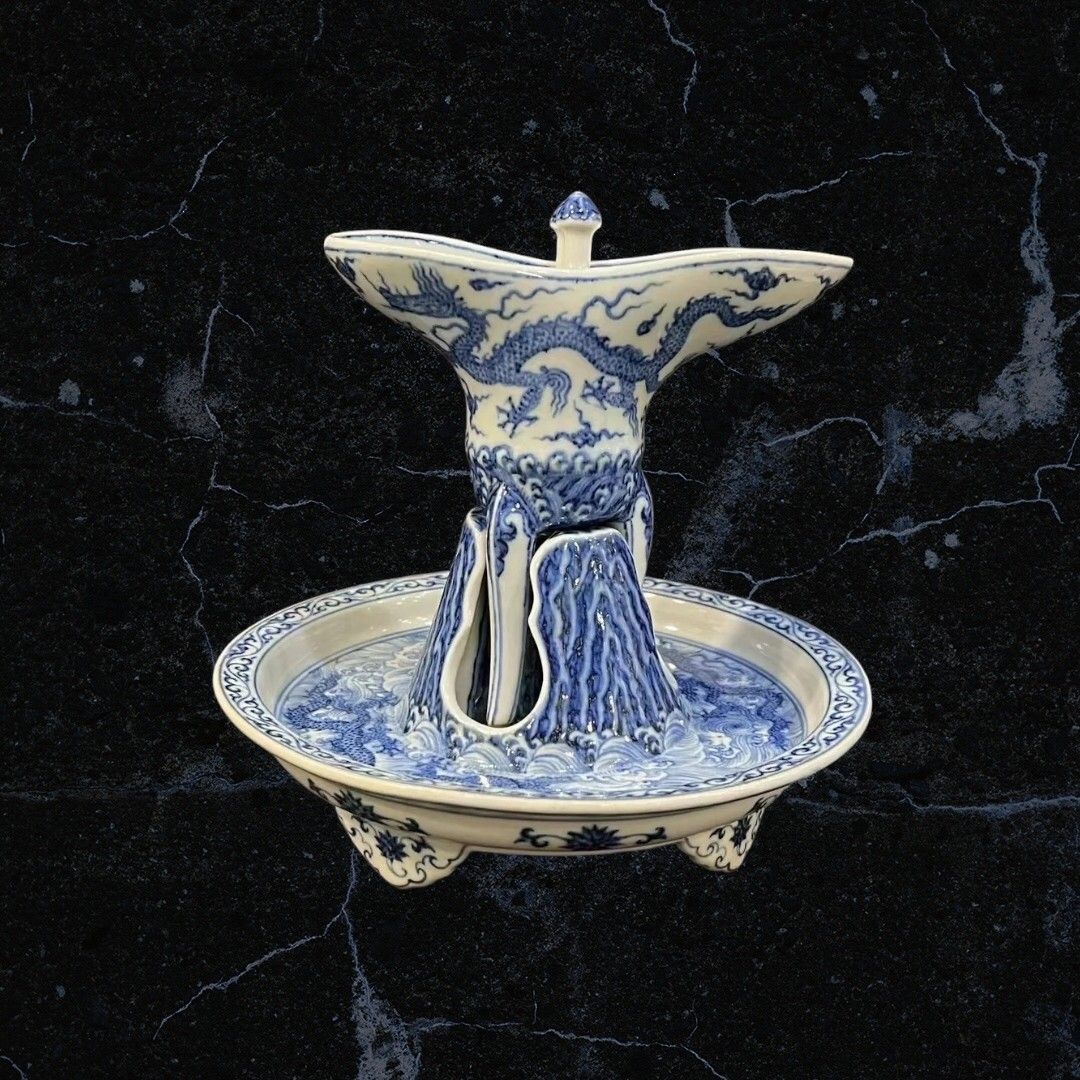 古董瓷器收藏：明早期青花龍紋爵杯連托盤（明永樂重器，市場少見