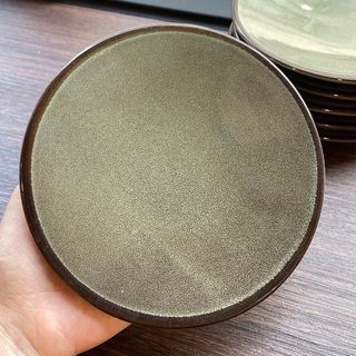 墨綠色咖啡色滾邊圓盤/質感簡約點心盤