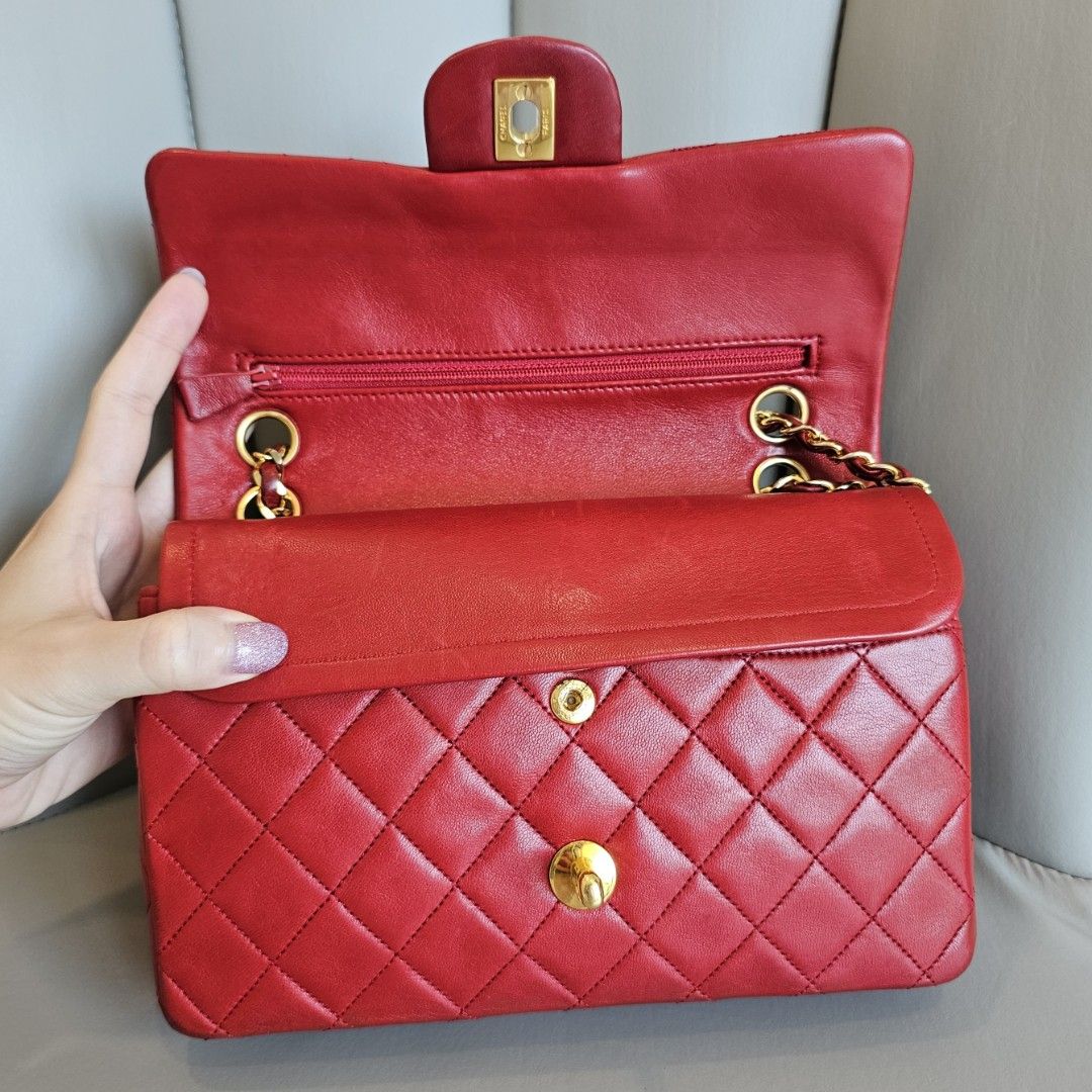Vintage Chanel bag, Timeless 23 red colour in lambskin, 3 series  (1994-1996) ‣ For Sure Vintage