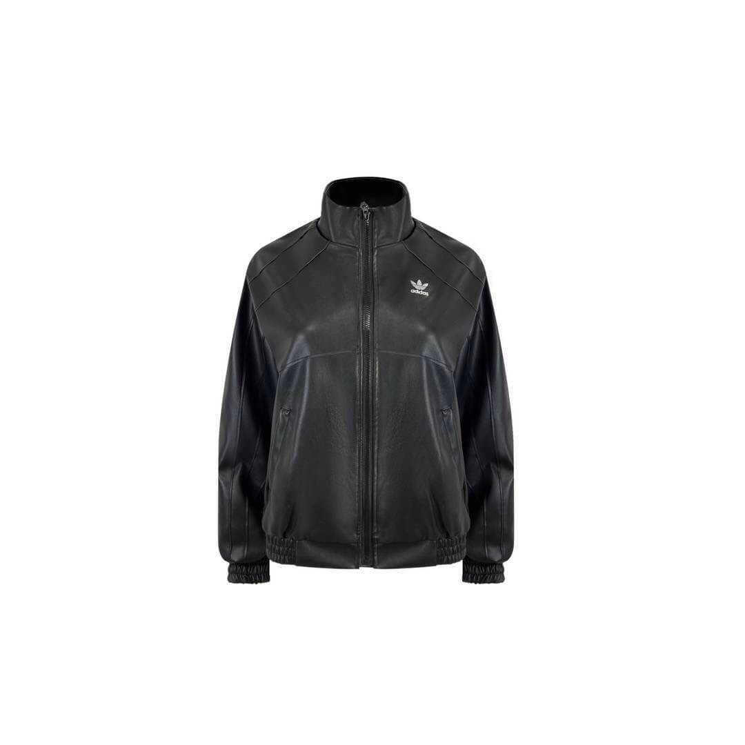 Adidas Originals Faux Leather Jacket with Trefoil Logo Embroidery