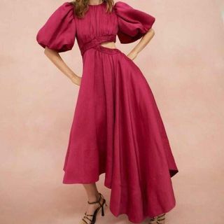 Aje Tidal Tucked Cut Out Midi Dress in Fuchsia Size 4/XXS