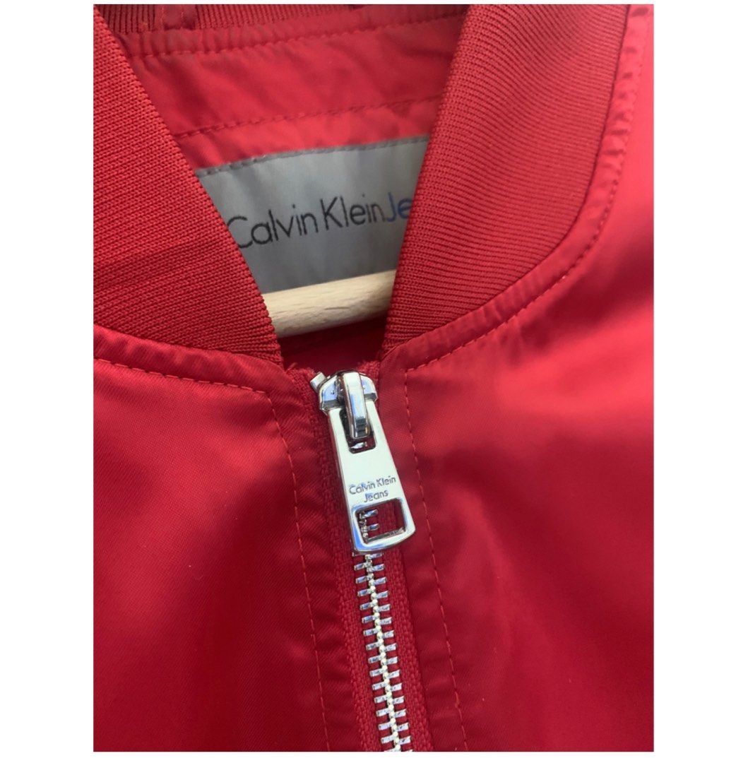 Calvin klein red bomber jacket cheap