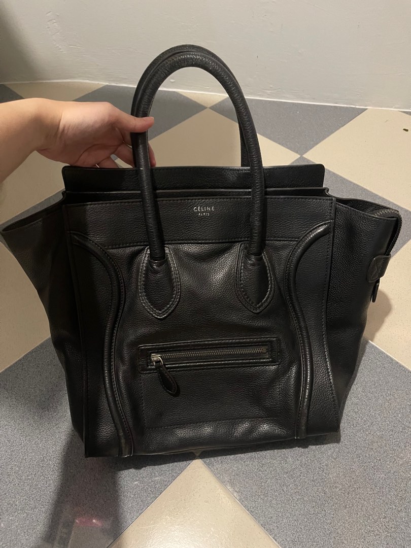 Authentic cheapest Celine black leather luggage can shoulder