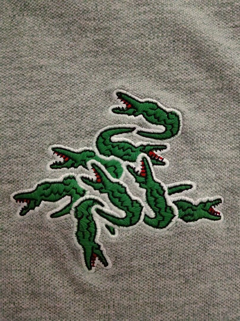 Authentic Lacoste multiple logo gray plaque shirt sz38