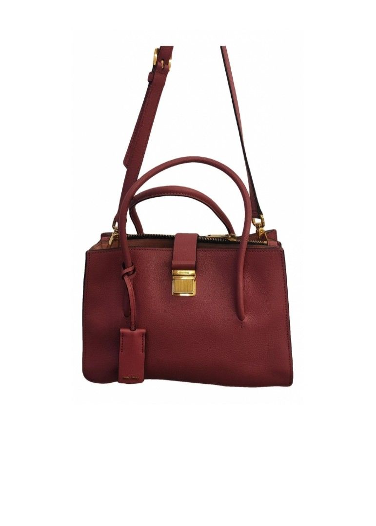 Authentic Miu Miu Red Calf Glazed Leather Top Handle Tote