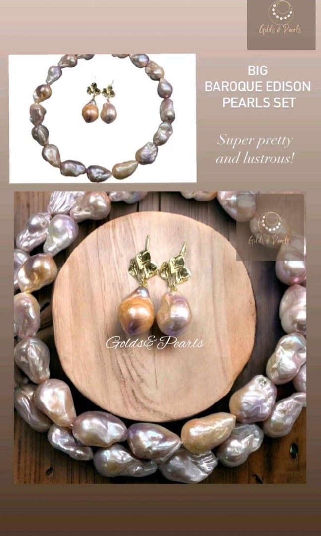 Big Baroque Edison Pearls SET Earrings Necklace Stainless setting 15 500 php