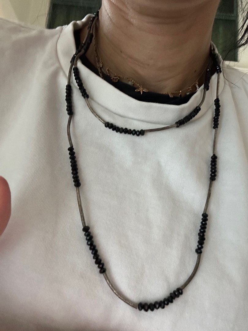 Mens black cheap bead necklace