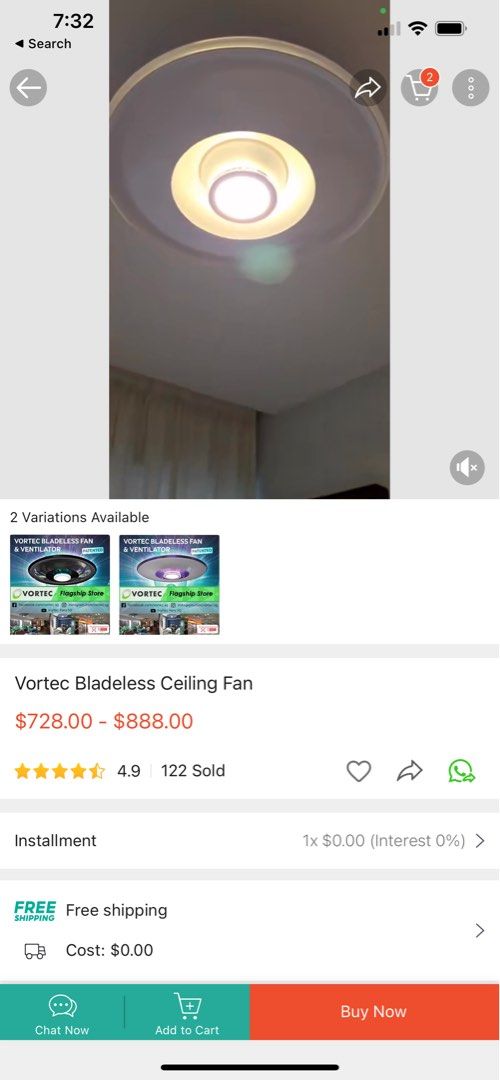 Vortec Bladeless ceiling fan with ventilator, Furniture & Home Living