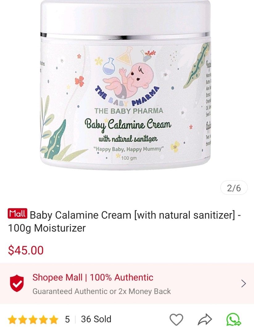 (BN) Baby Calamine Cream 100g with natural sanitiser, for moisturiser