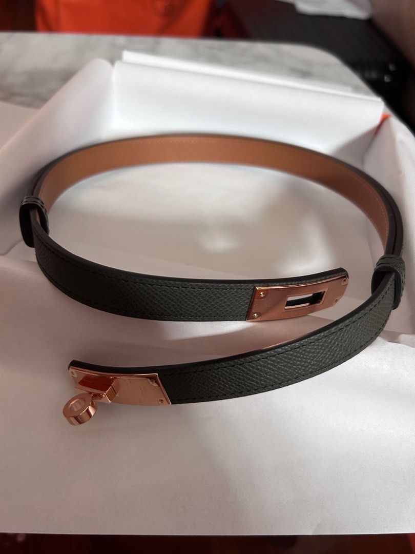 Hermes Kelly Belt 18 Vert De Gris with Rose Gold Hardware BNIB