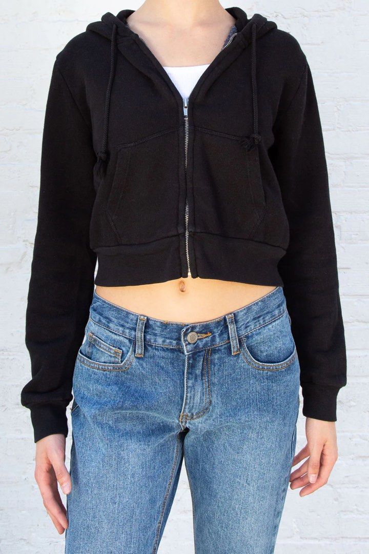 BNWT Brandy Melville black crystal crop hoodie, Women's Fashion