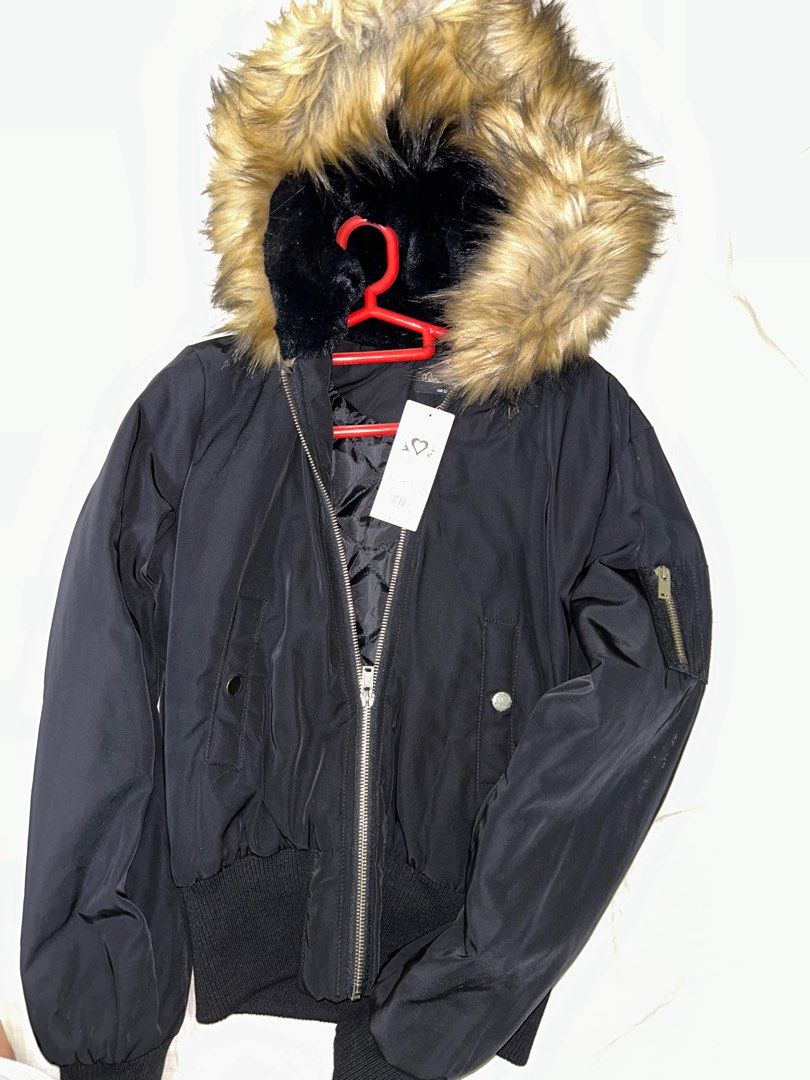 BNWT Miss Selfridge Faux Fur Hooded Bomber Jacket Women s Fashion Coats Jackets and Outerwear on Carousell