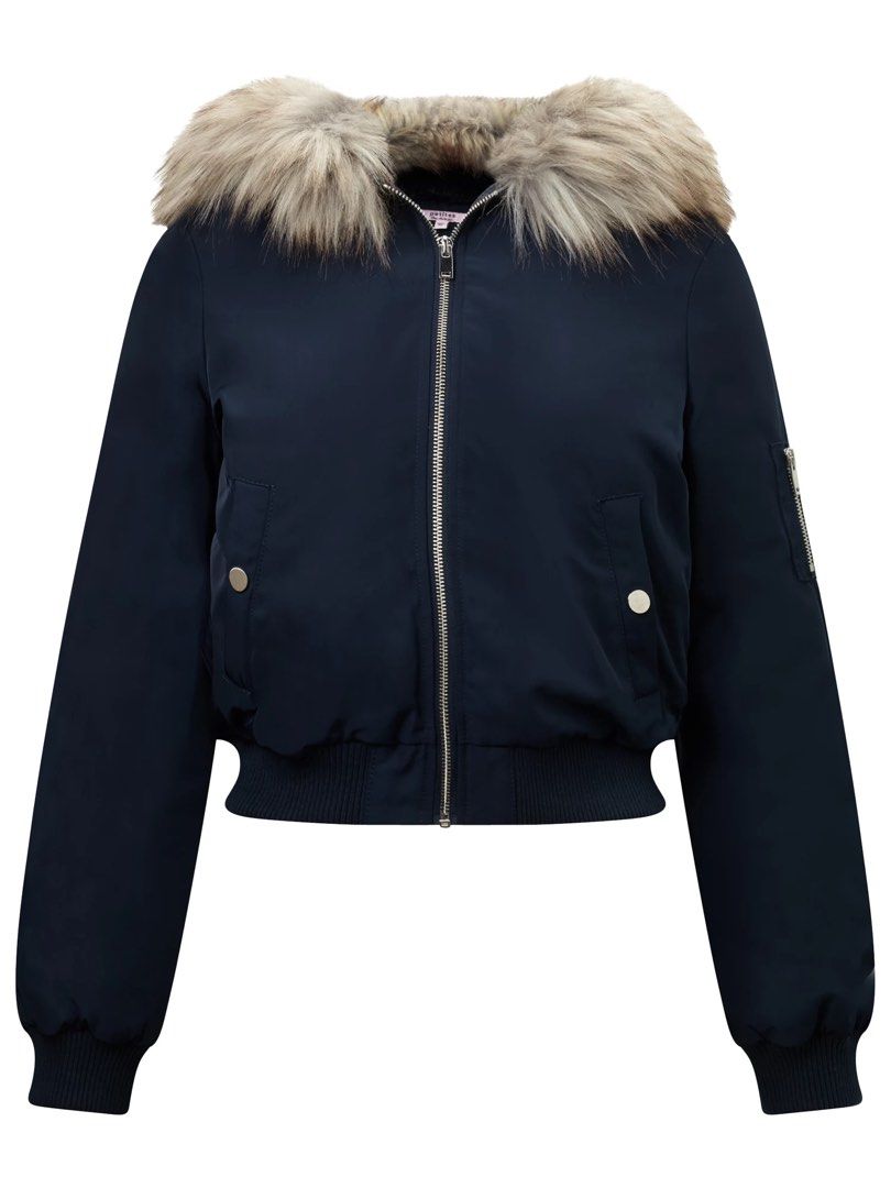 BNWT Miss Selfridge Faux Fur Hooded Bomber Jacket