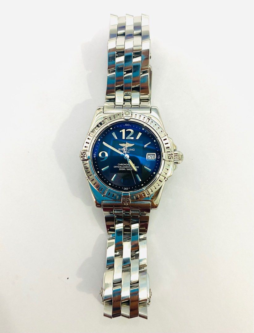 Breitling Callisto 35mm Watch A77346 (Category: Luxury Watches) located in Manila. Submitted by watchmechanic (Listing ID 1257770593, Image 2). Description: Breitling Callisto 35mm Watch A77346 Stainless Steel Sapphire Crystal Quartz Movement With Date Folding Clasp Dark Blue Dial Chronometre With Presentation Box.