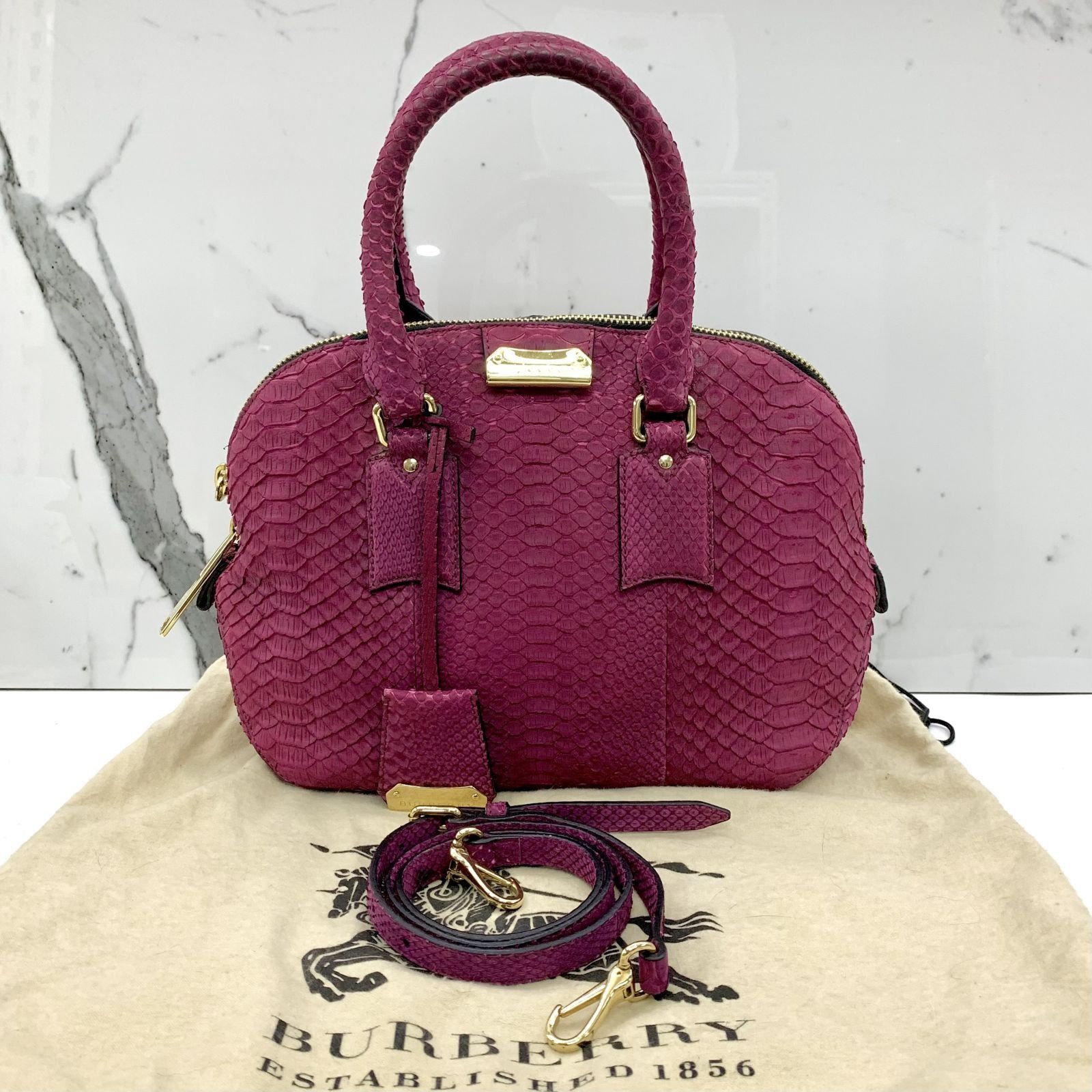 BURBERRY PINK LONDON PYTHON 2WAY SHOULDER BAG 237030537 WE Luxury Bags Wallets on Carousell